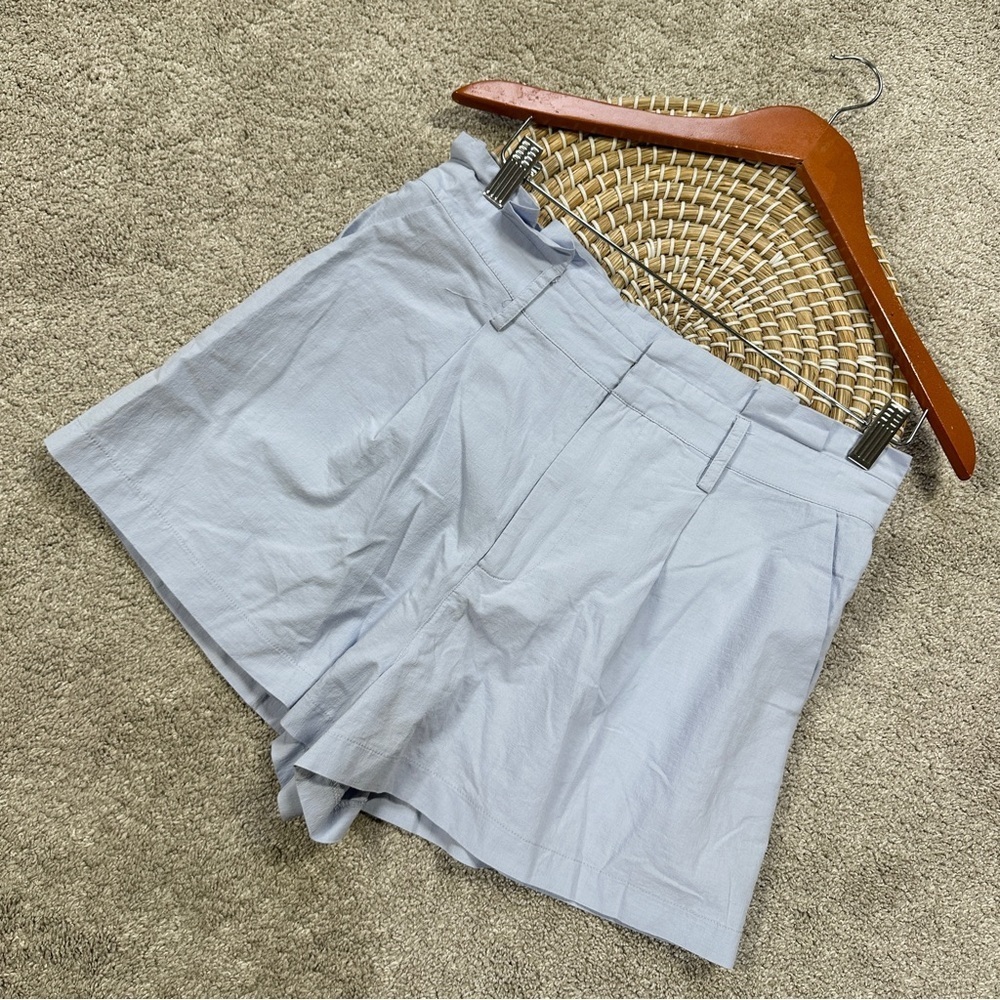 DO+BE Women’s High Waisted Pleated Paperbag Shorts in Blue L